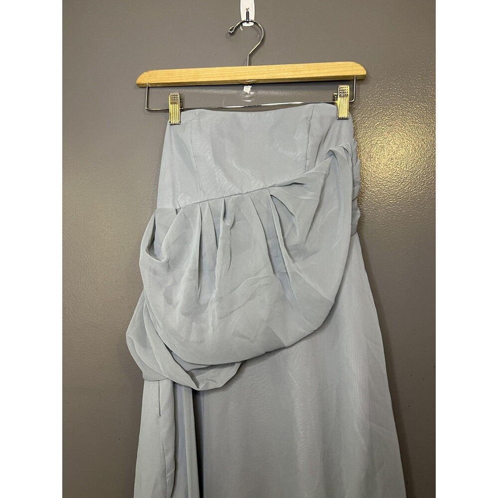 Jim Hjelm Occasions Dress Womens 8 Blue Chiffon Strapless Ruched Maxi Formal